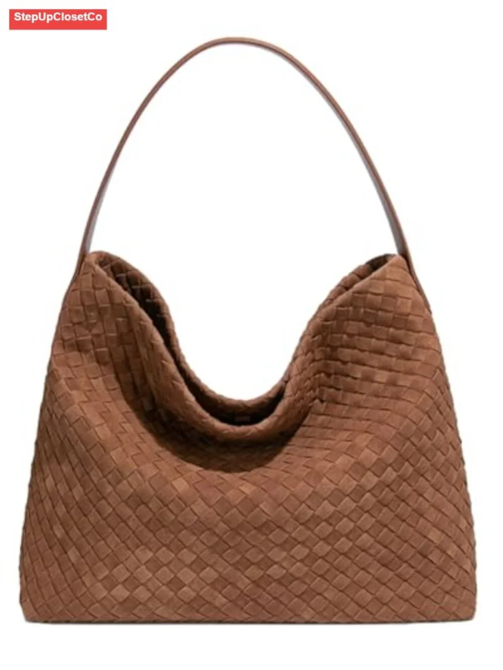 Woven Suede Slouchy Hobo Tote Bag with Detachable Strap